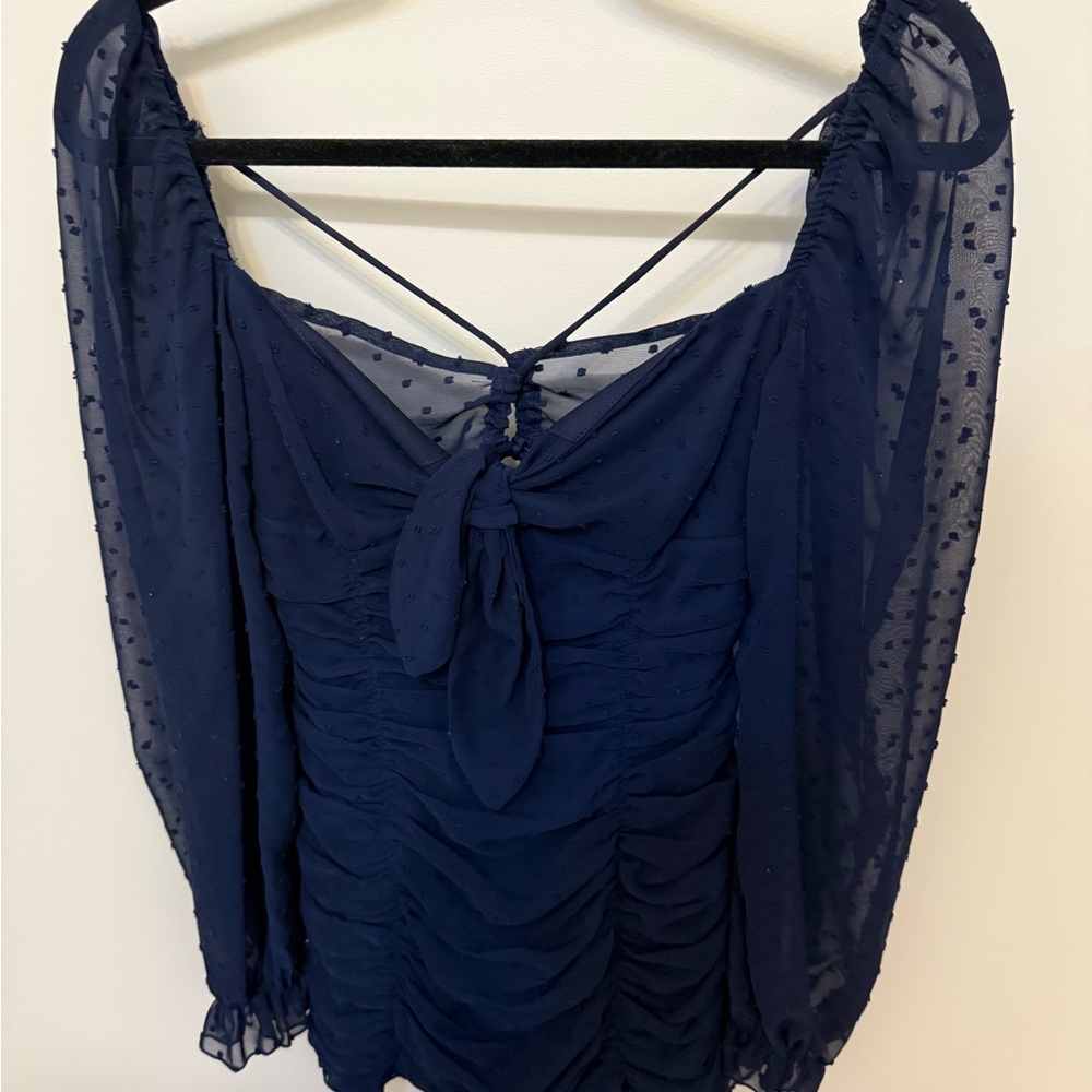 Navy Blue Women's Chiffon Long Sleeve Dress